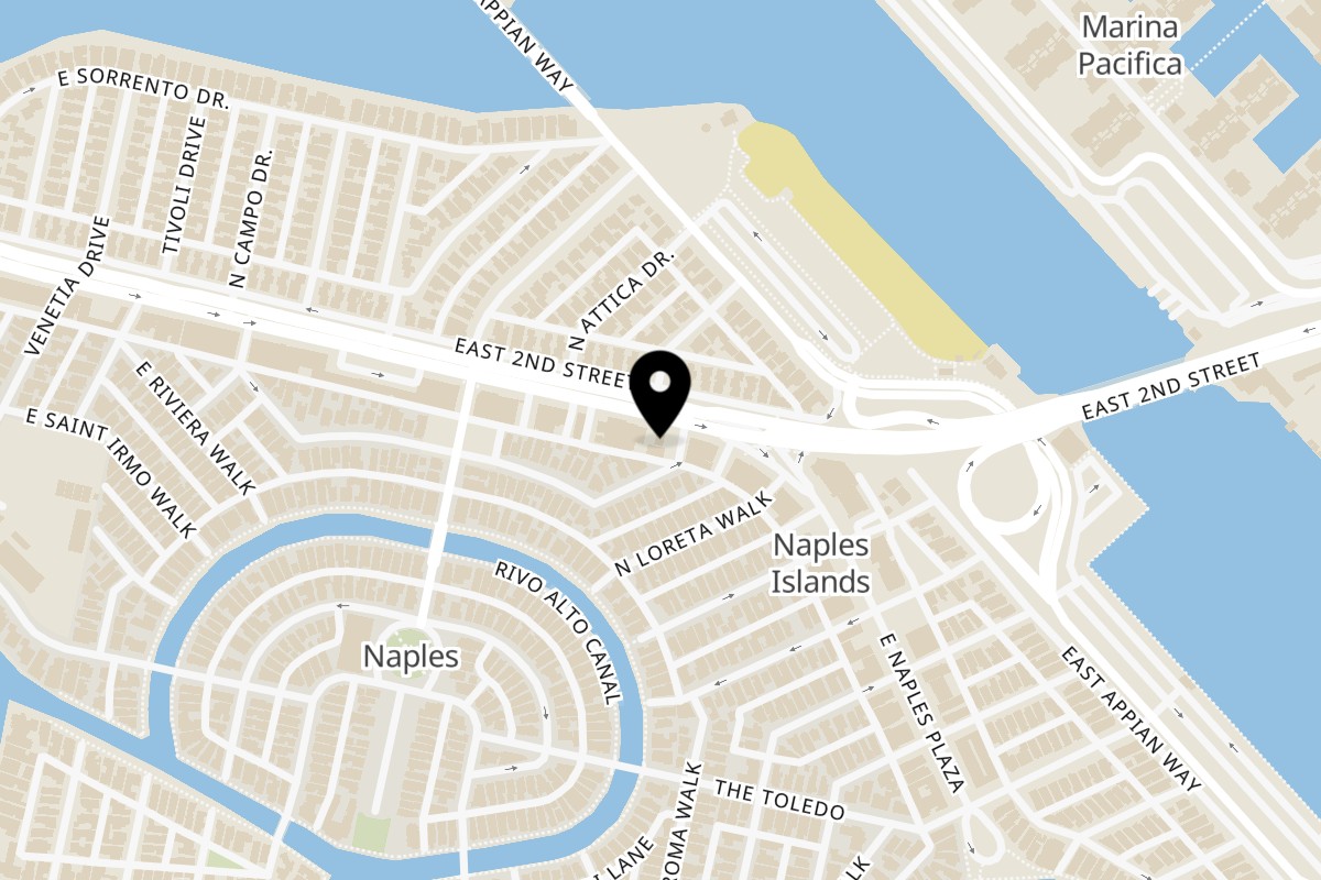 Map showing the location of Carmen's Gypsy Coffee Bar on 5790 2nd St in Long Beach
